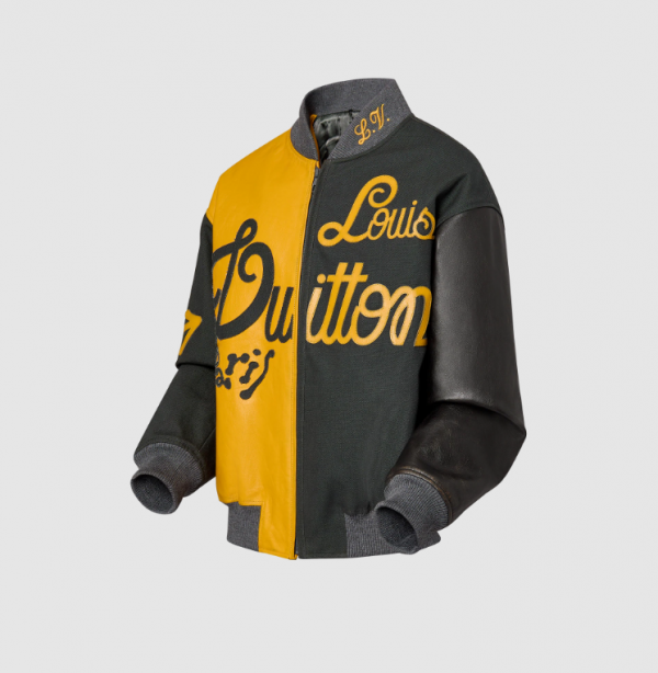 Jaket Bomber dengan Kombinasi Kulit dan Kanvas